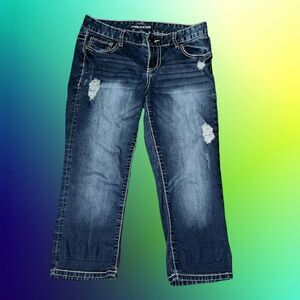 Maurice’s Embroidered Denim Cuffed Capri Jeans Size 5/6 #145